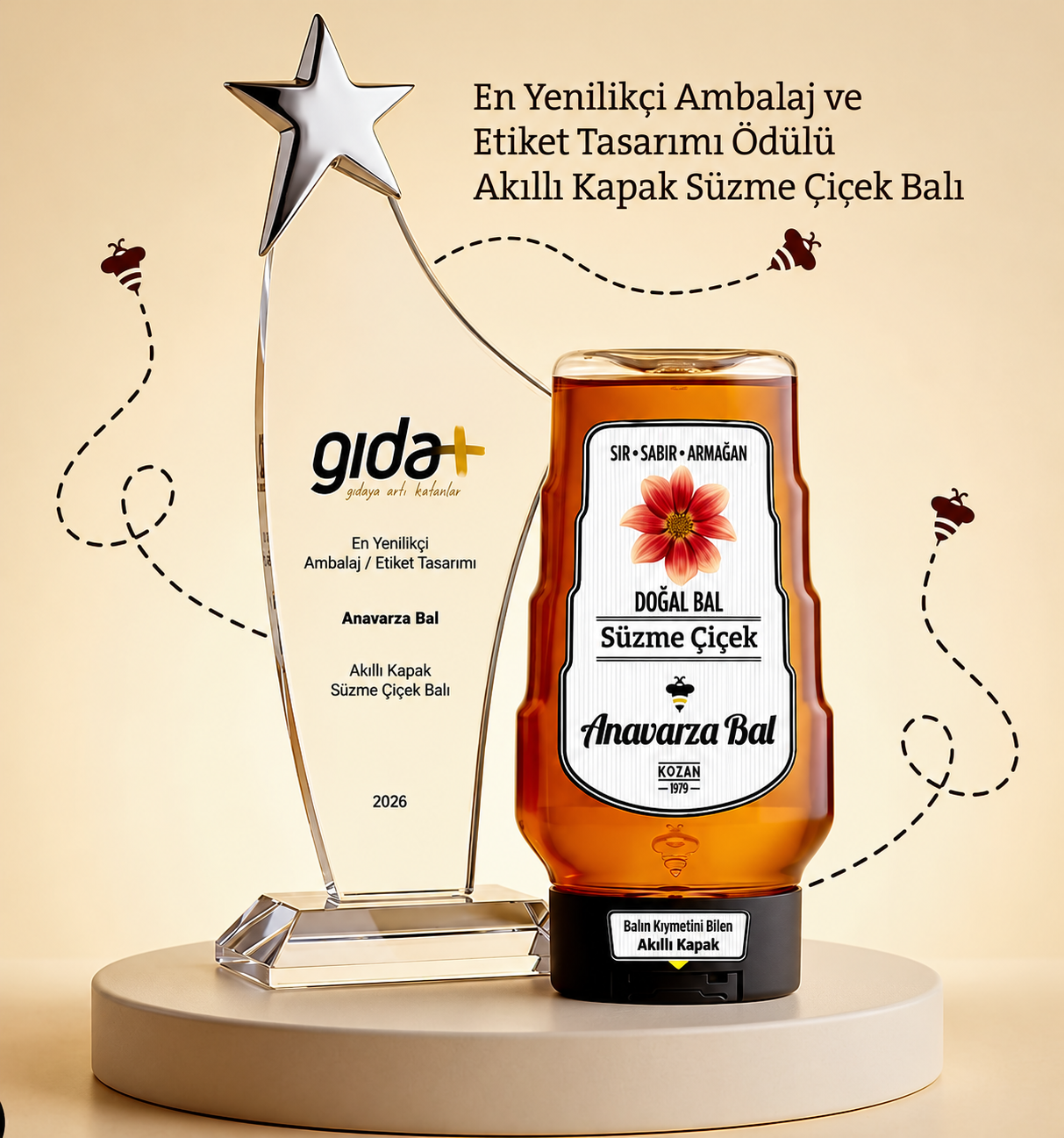 Honey trophy with buzzing bees